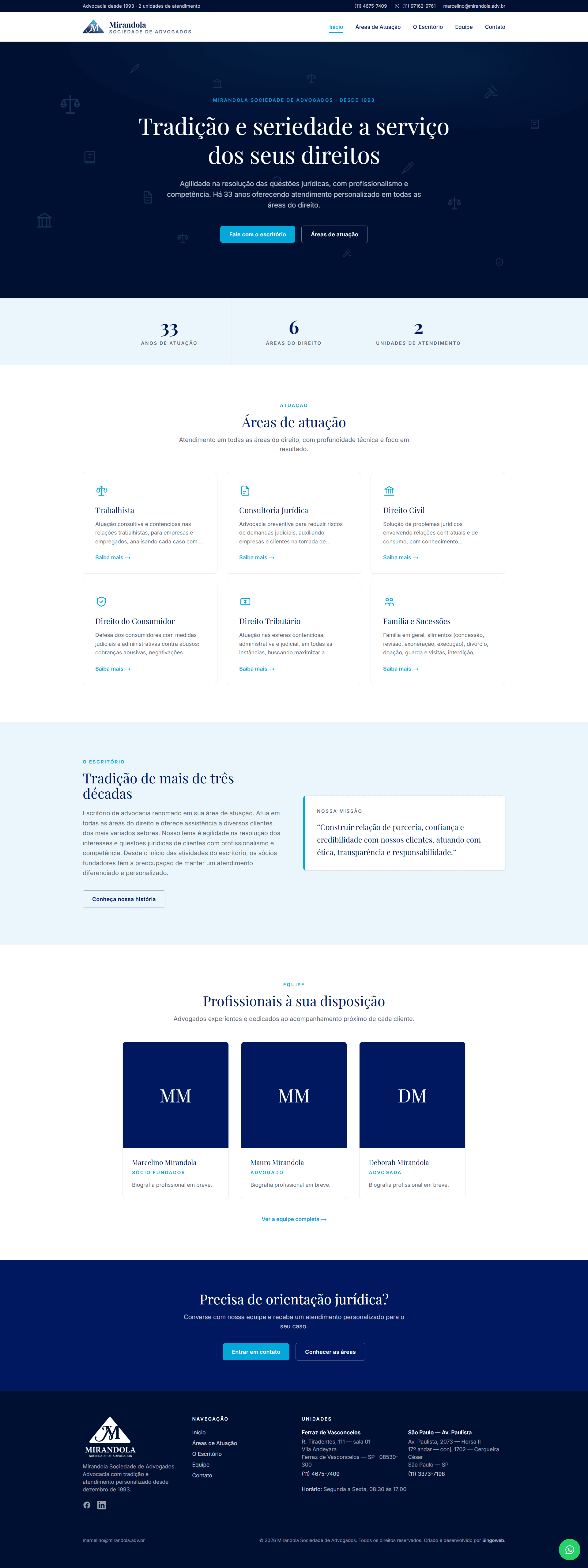 Prévia do site Mirandola Advogados